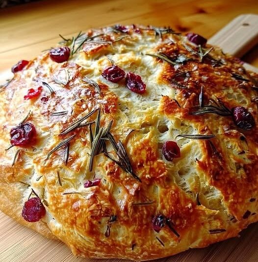 No Knead Rosemary Cranberry Bread